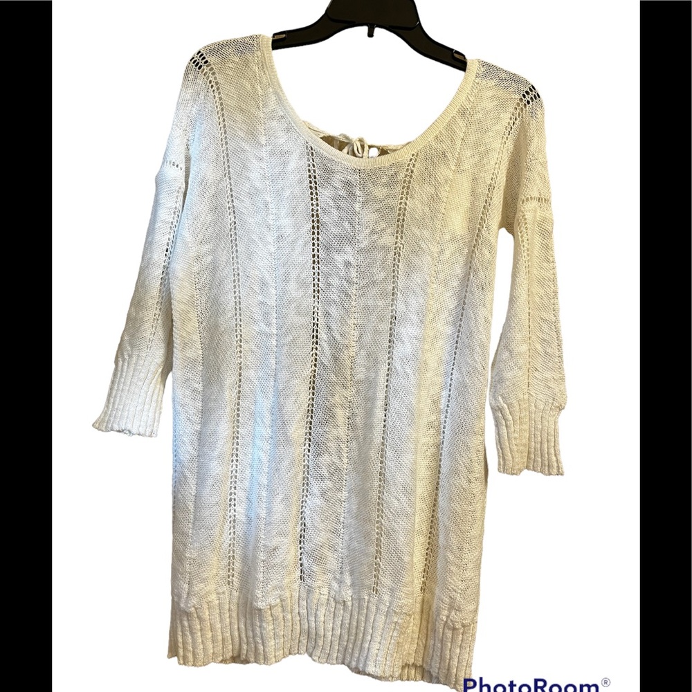 Anthropologie Linen Blend Adelina Knitted and Knotted Ivory Sweater NWT Sz Small - Picture 3 of 8